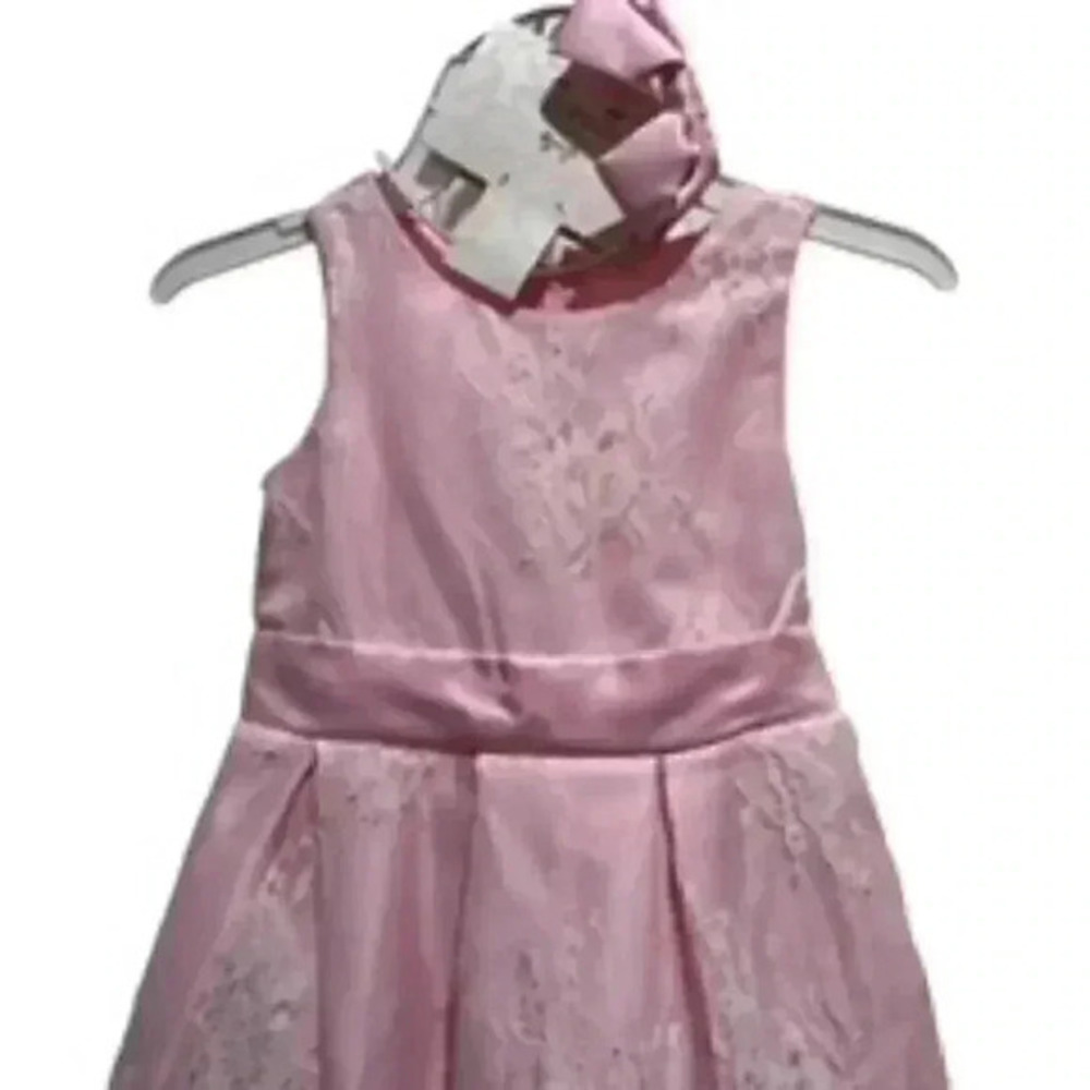 Biscotti Pink And White Flower‎ Lace Formal Dress With Headband Sz 5 NWT